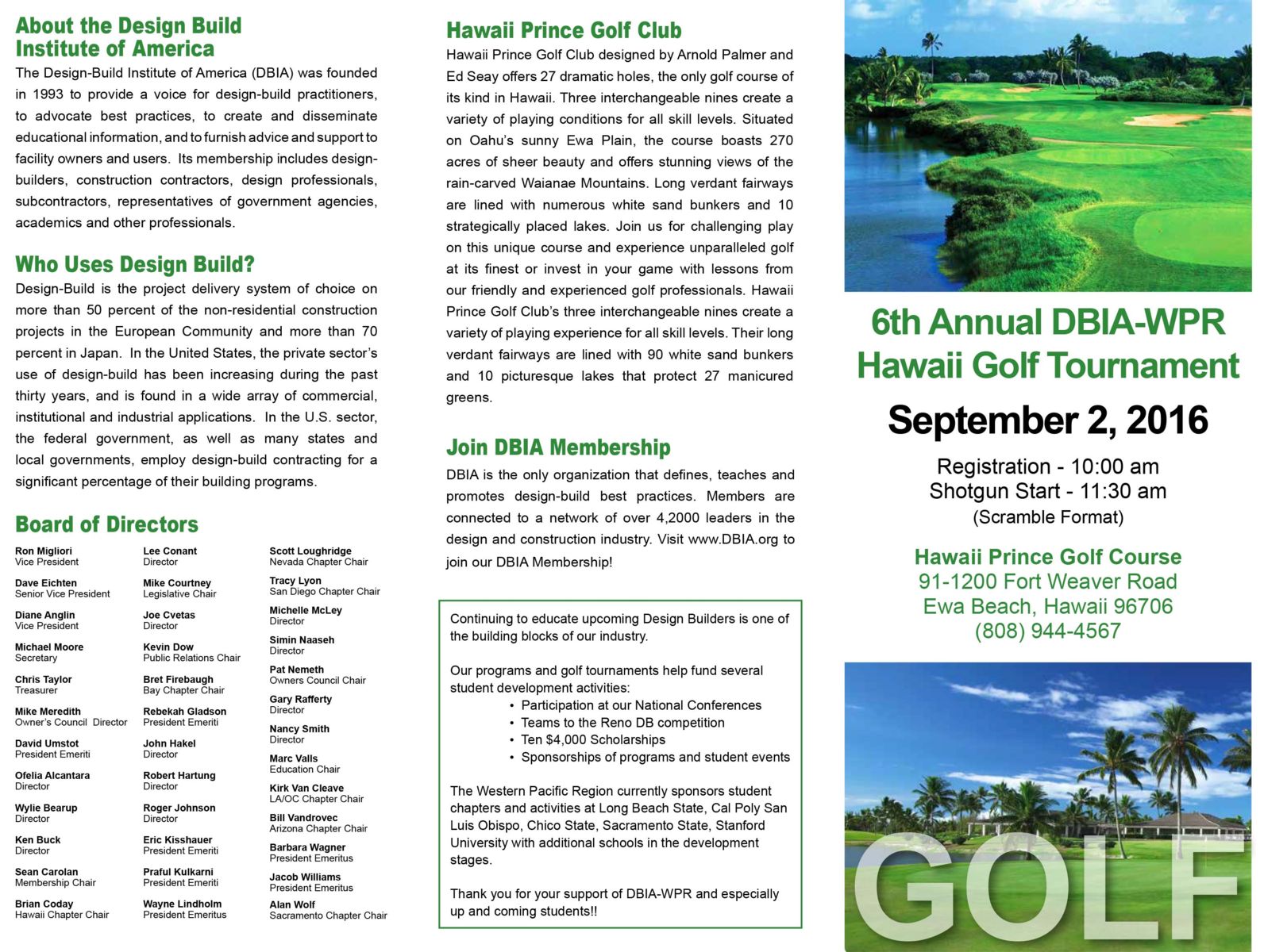 Hawaii Golf Tournament Design Build Institute Of America Western